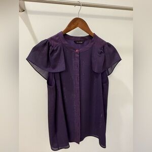 Purple Flutter Sleeve Blouse